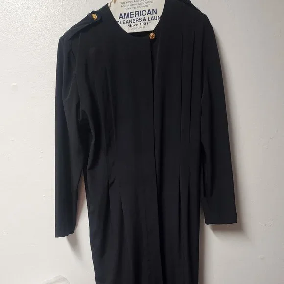 Ms Chaus | Dresses | Ms Chaus Vintage 890s Black Button Front Shirt Dress  Polyester 4 | Poshmark
